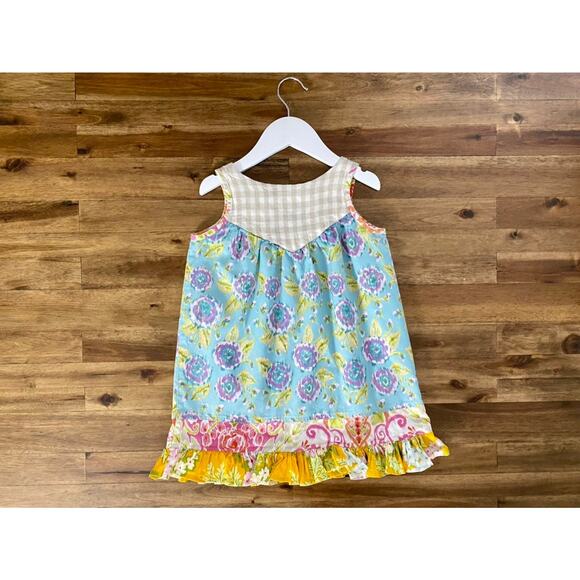 SweetHoney Blue Spring Sleeveless Swing Floral Gingham Ruffle Tunic Top 5 - Picture 6 of 7